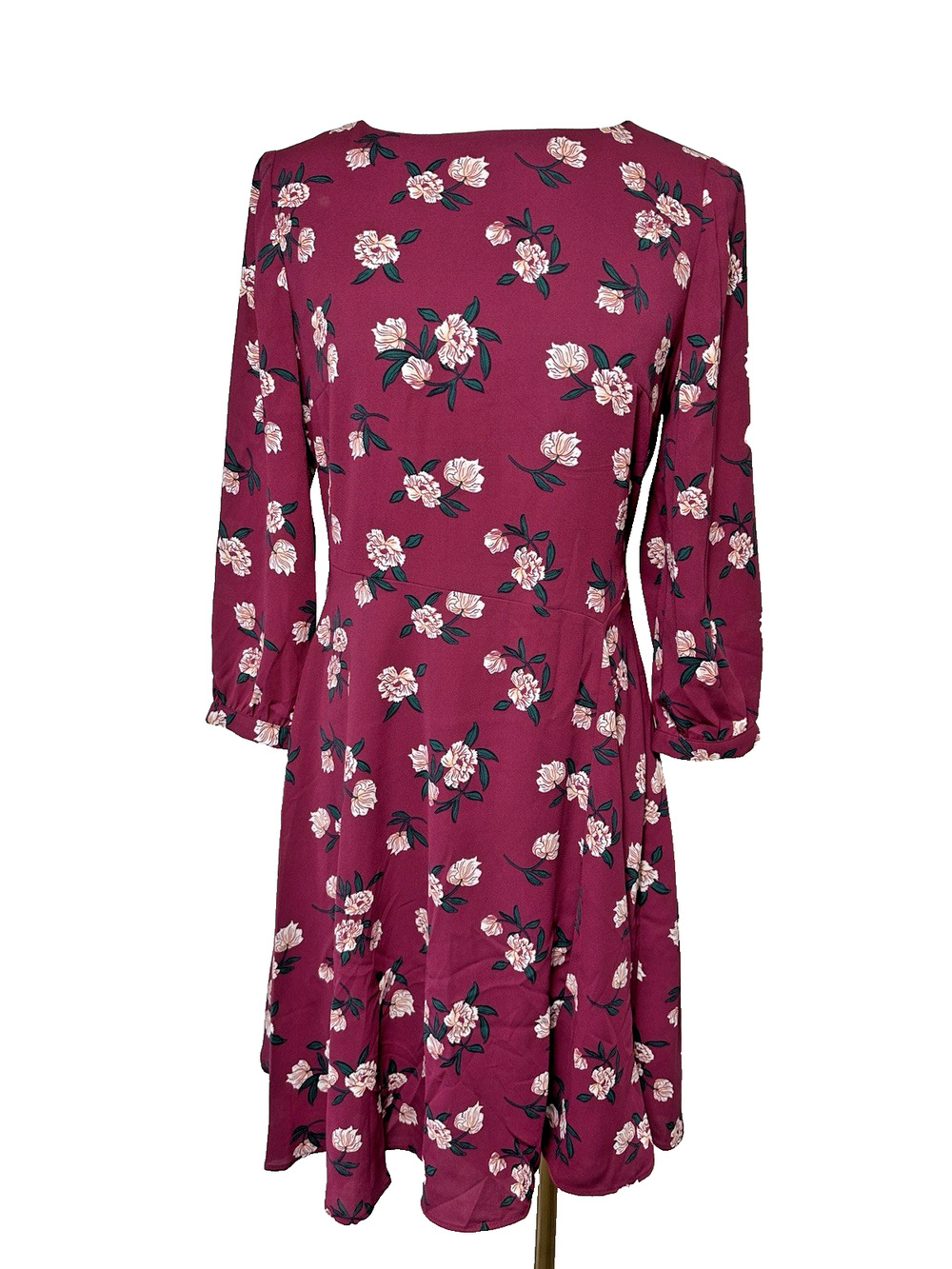 Banana Republic Floral Fit & Flare Dress Burgundy Long Sleeve Size 0 NWT